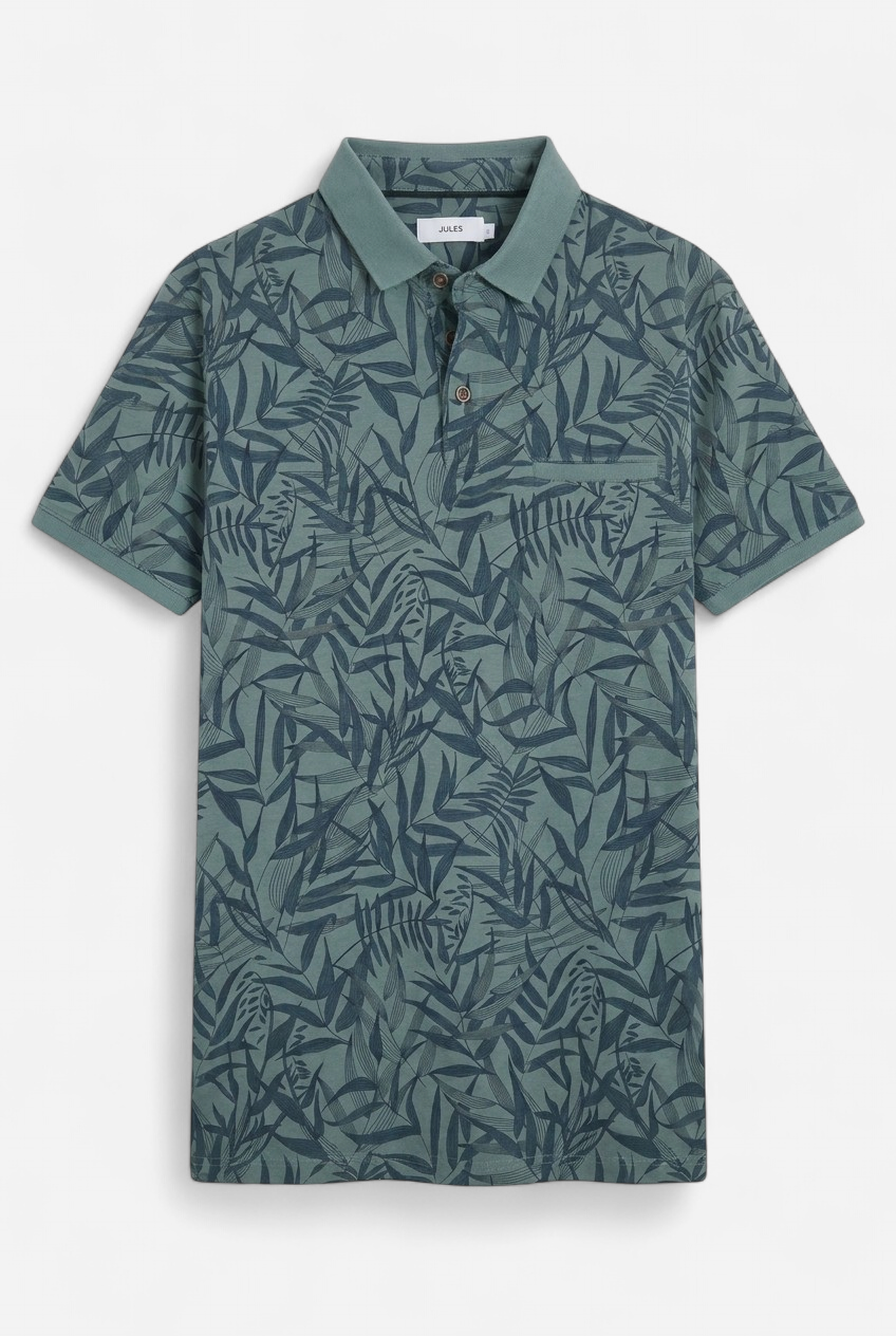 Polo vert motif feuilles