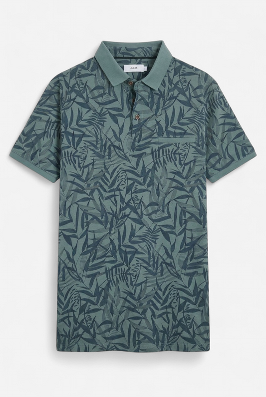 Polo vert motif feuilles