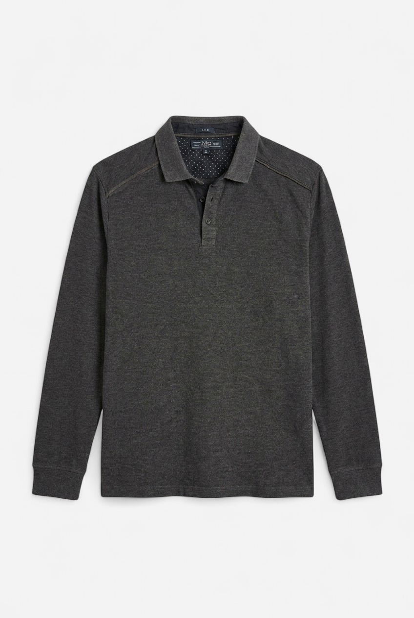 Polo manches longues gris foncé taille M coupe slim