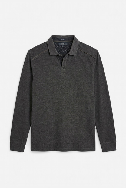 Polo manches longues gris foncé taille M coupe slim