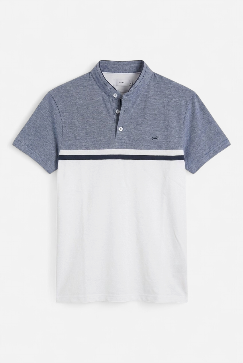 Polo manches courtes color block col mao