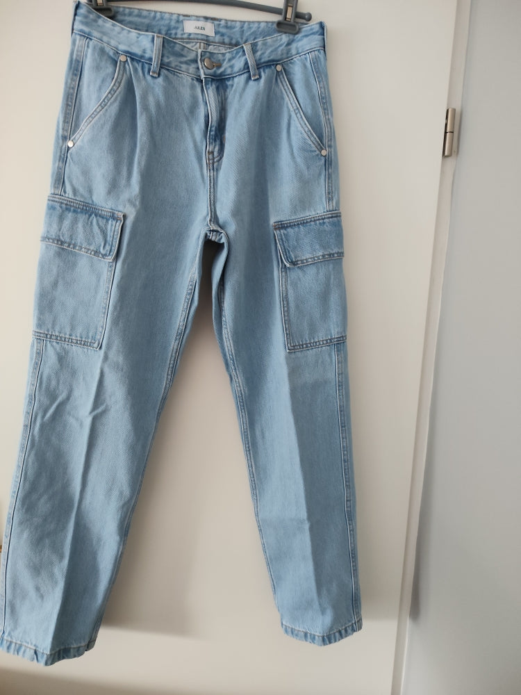 Pantalon jean cargo taille 38 bleu clair