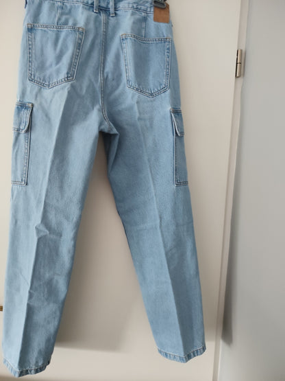 Pantalon jean cargo taille 38 bleu clair