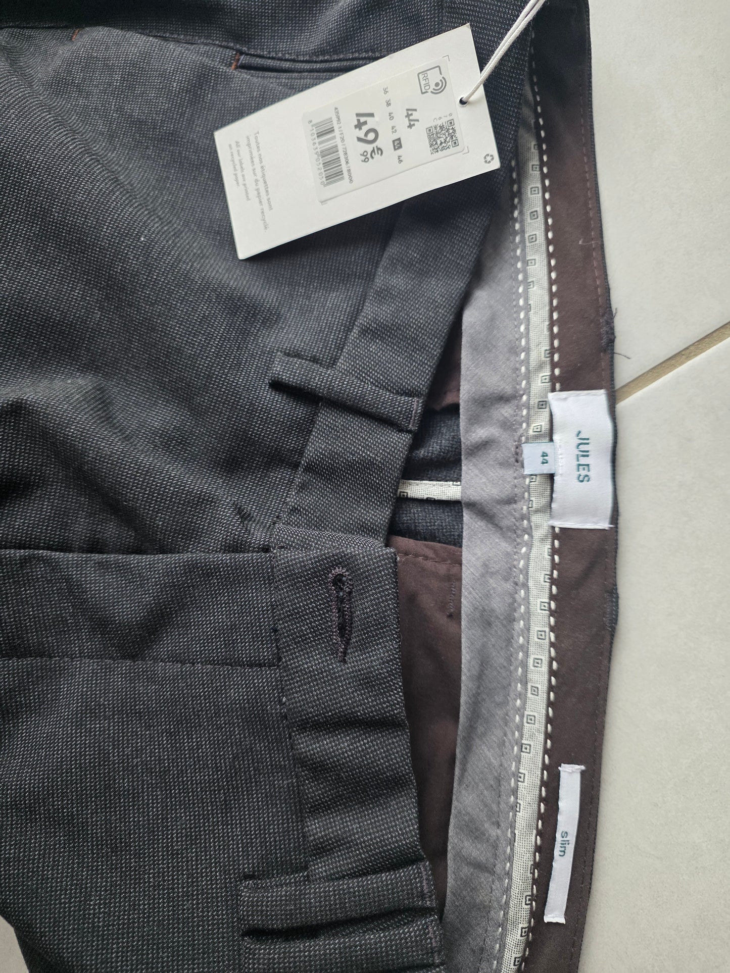Pantalon chino slim fantaisie intérieur gratté