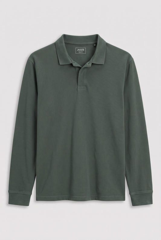 Polo manches longues piqué vert kaki Jules — Taille L