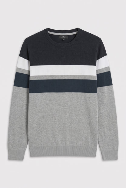 Pull col rond colorblock finition bord c