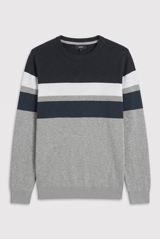 Pull col rond colorblock finition bord c
