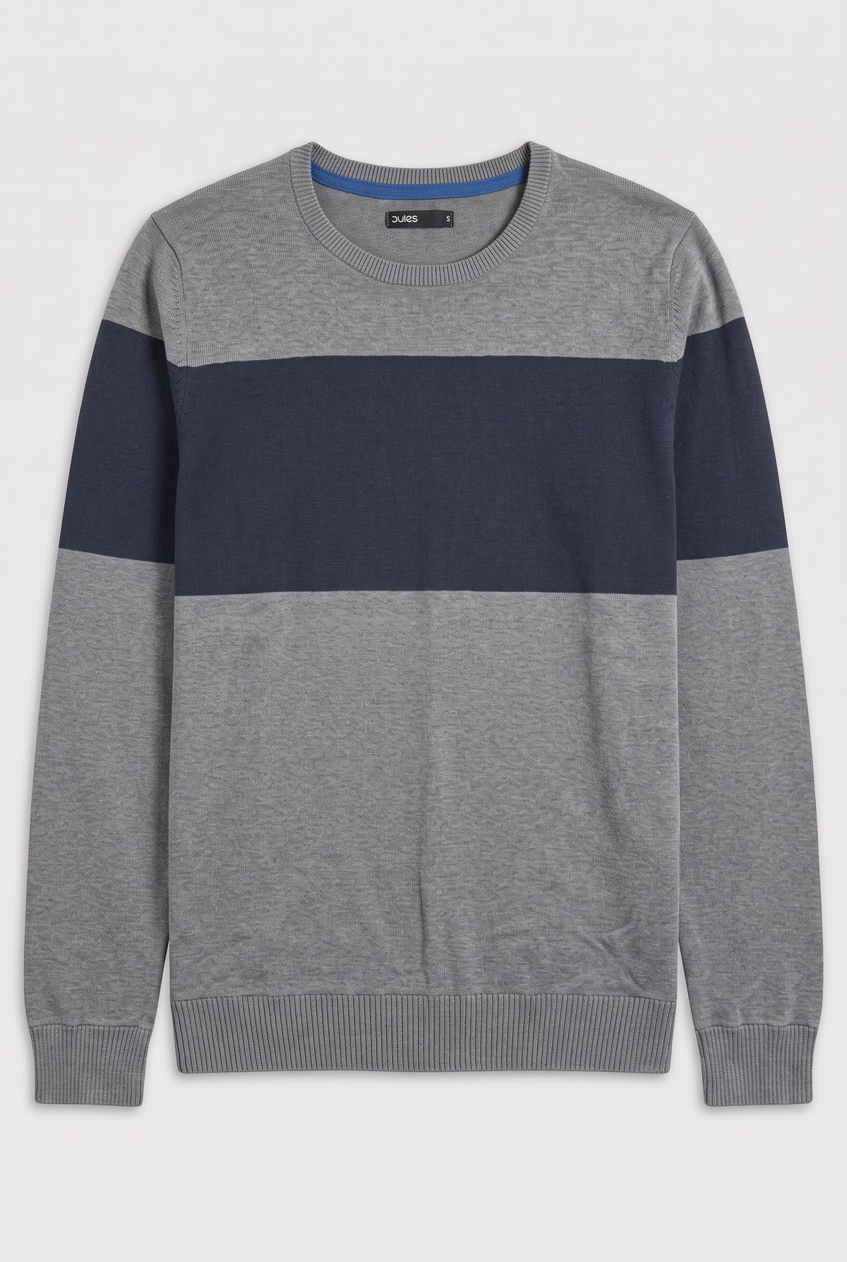 Pull gris et bleu