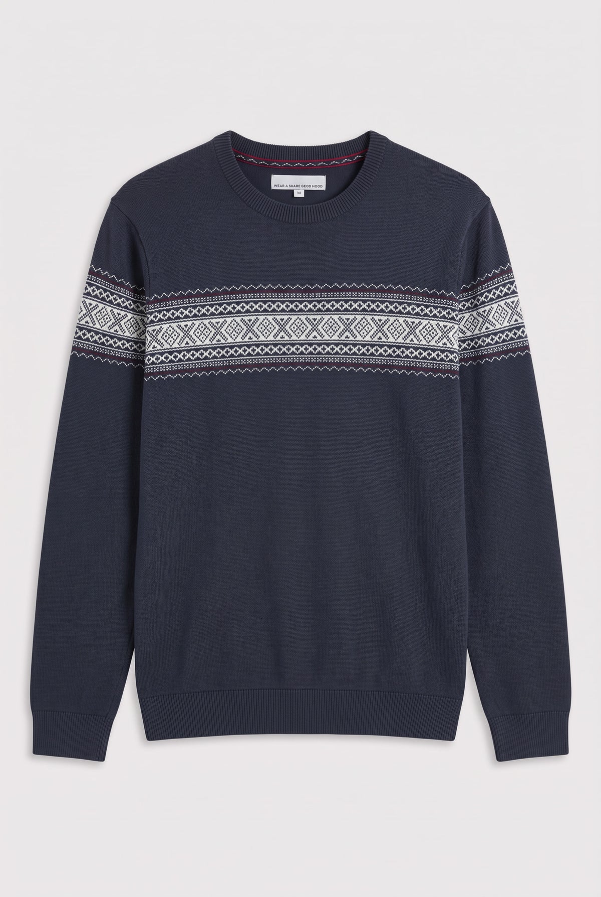 Pull col rond motif jacquard en coton