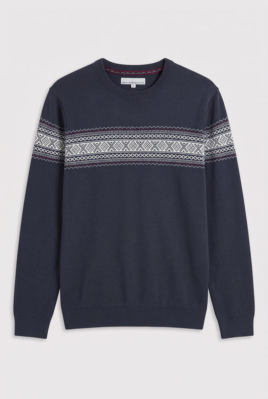 Pull Homme - Taille S - Bleu jacquard