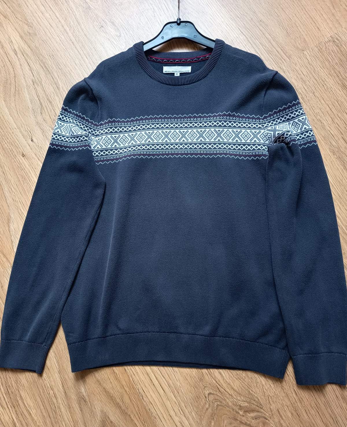 Pull col rond motif jacquard en coton