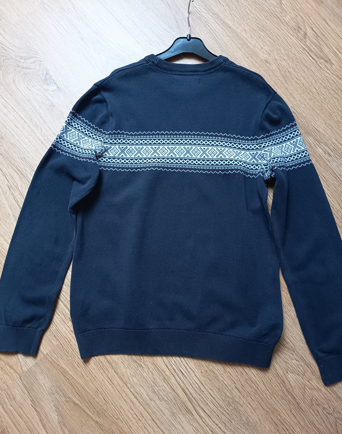 Pull col rond motif jacquard en coton