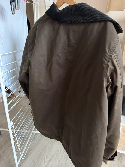 Blouson col chemise en velours coton waxé - Vert kaki