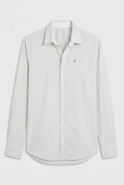 Chemise manches longues  blanche ert fines rayures gris clai