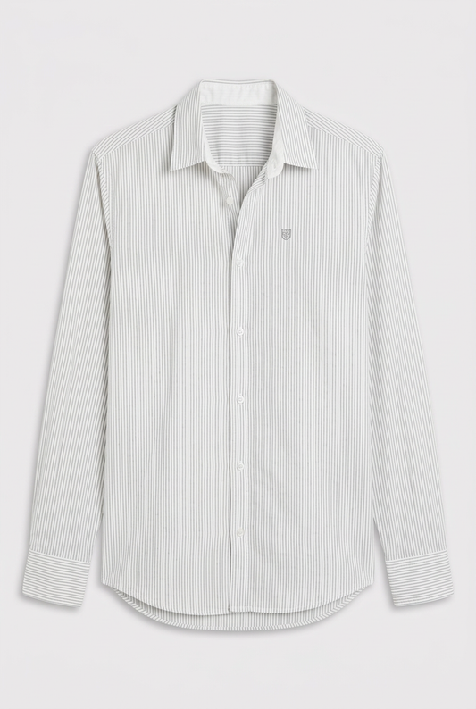 Chemise manches longues  blanche ert fines rayures gris clai