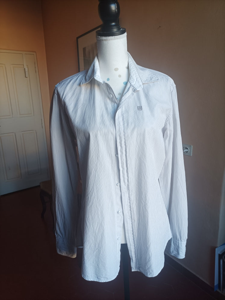 Chemise manches longues  blanche ert fines rayures gris clai