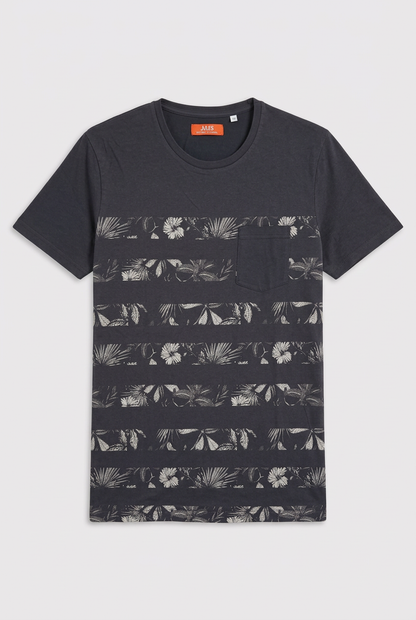 Tee shirt rayé imprimé fleurs