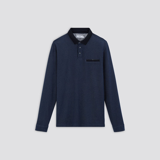 Polo manches longues jacquard col fantaisie