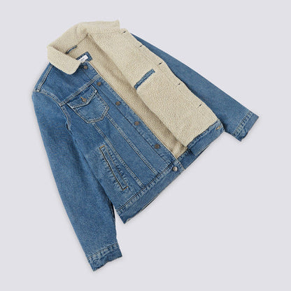 Veste denim col faux mouto