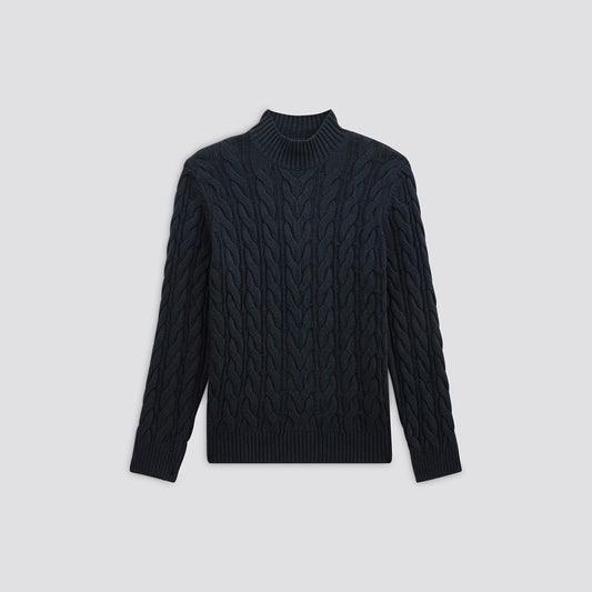 Pull col montant laineux à torsades