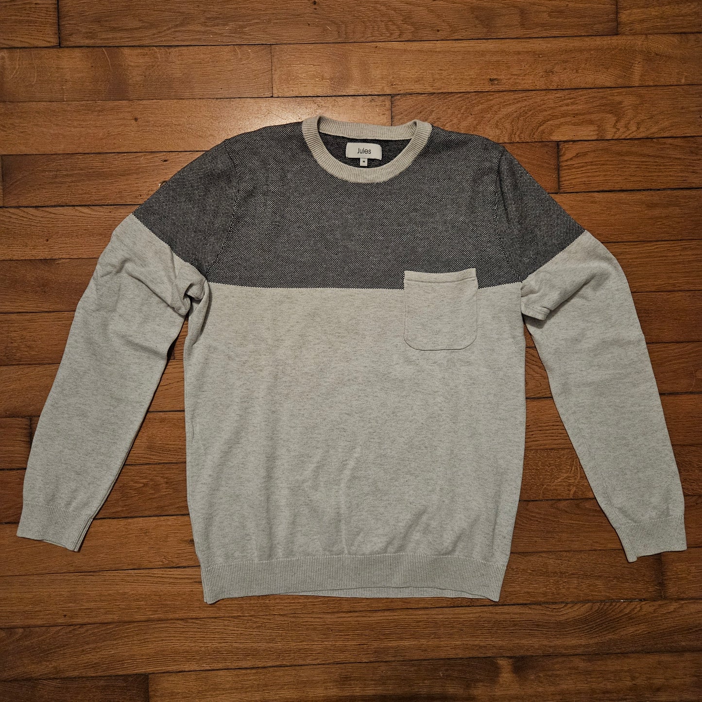 Pull col rond colorblock poche poitrine