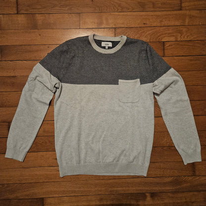 Pull col rond colorblock poche poitrine