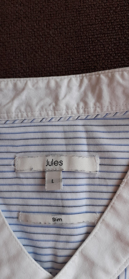 Chemise col mao à fines rayures bleu