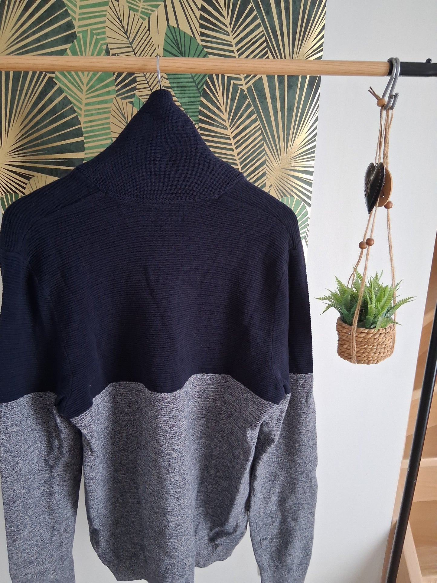 Pull col châle colorblock maille piquée