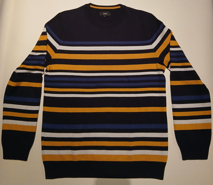 Pull col rond à rayures finitions bord c