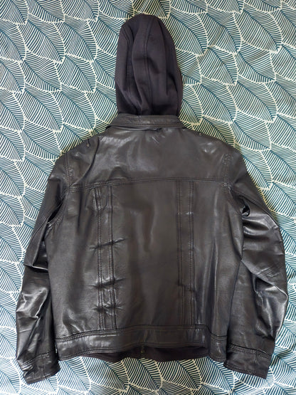 Blouson cuir doublé noir