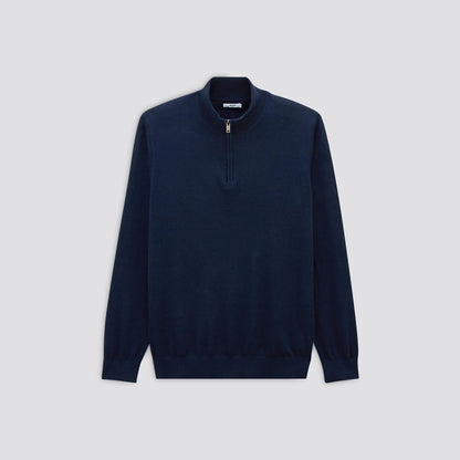 Pull à col montant zippé en laine mérinos