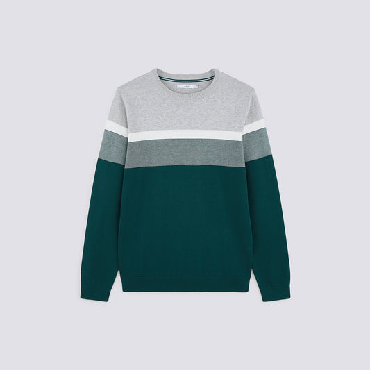 Pull color block tricolore jeu de points