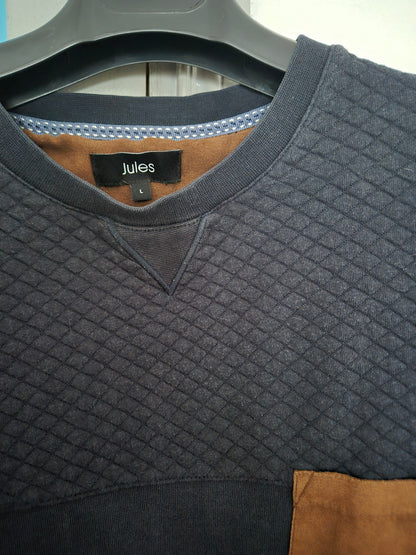 Pull bleu gauffré poche poitrine
