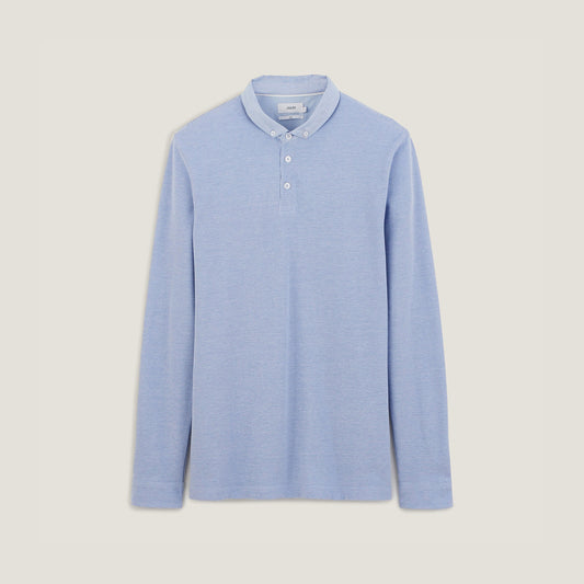 Polo manches longues piqué col boutonné oxford