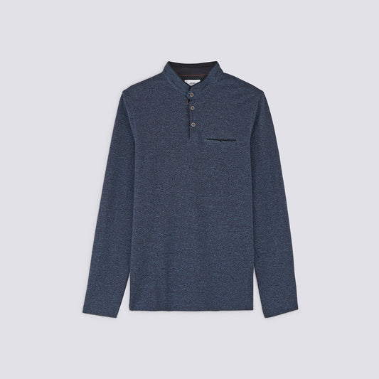 Polo manches longues col mao et détails