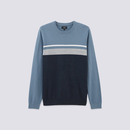 Pull col rond rayé maille fantaisie