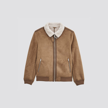 Blouson aspect velours col et doublure moutonnés