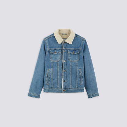Veste denim col faux mouto