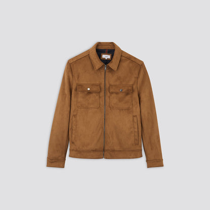 Blouson aspect velours col chemise