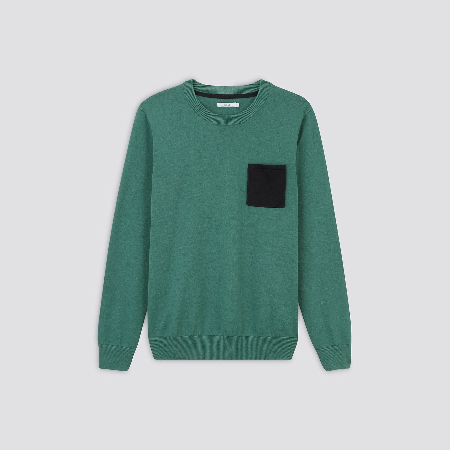 Pull col rond à poche contrastée