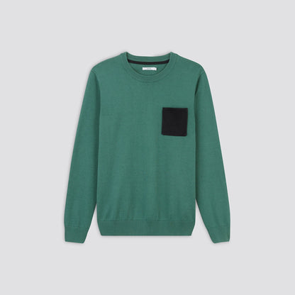Pull col rond à poche contrastée