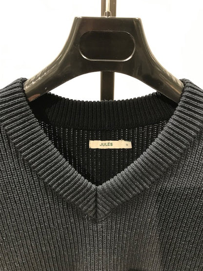 Pull col v sans manches relax - Bleu moyen