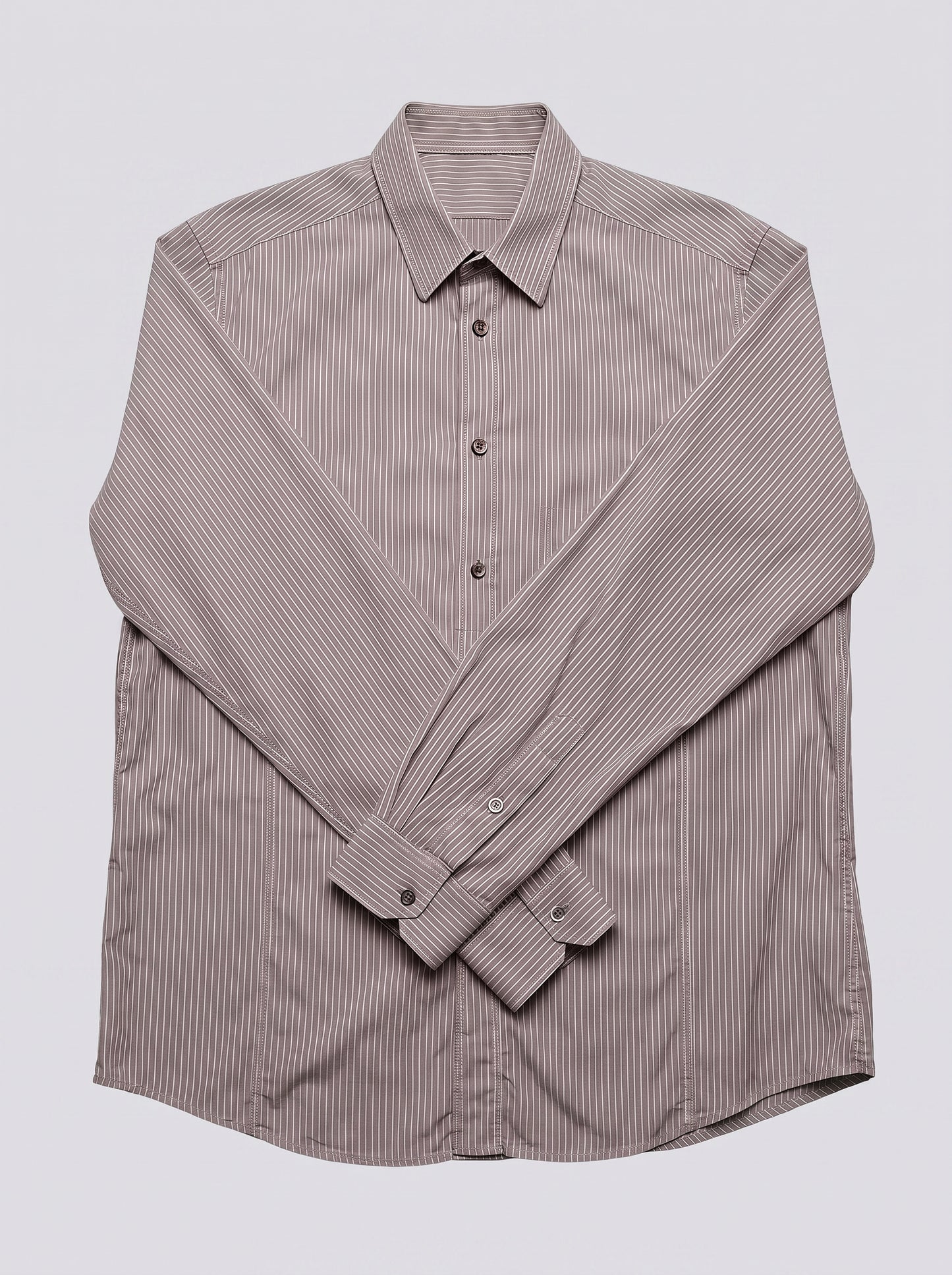 Chemise manche longue marron glacé fines rayures dorées