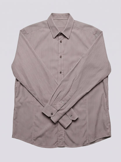 Chemise manche longue marron glacé fines rayures dorées