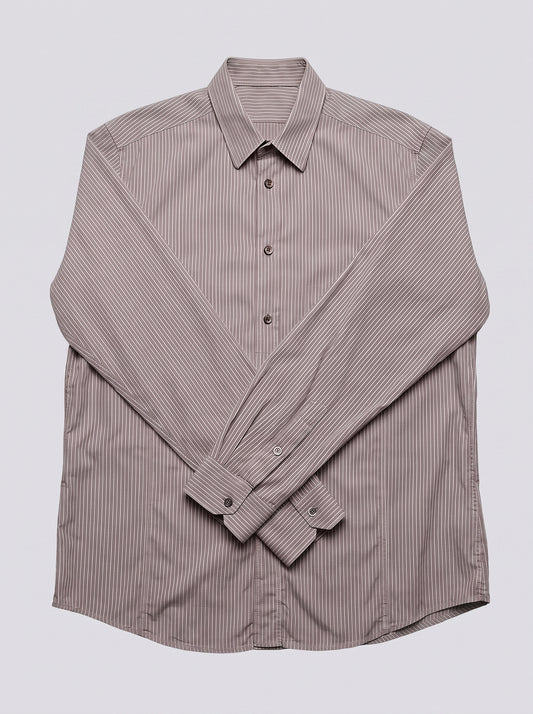 Chemise manche longue marron glacé fines rayures dorées