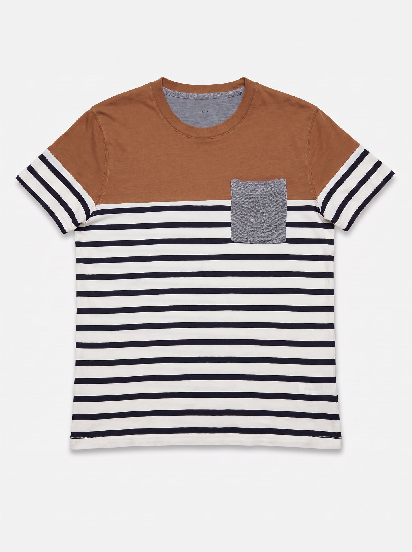 Tee shirt blanc et camel marinière avec poche poitrine