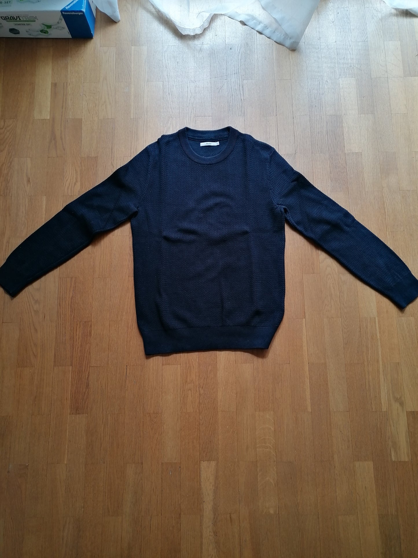 Pull col rond coton point fantaisie