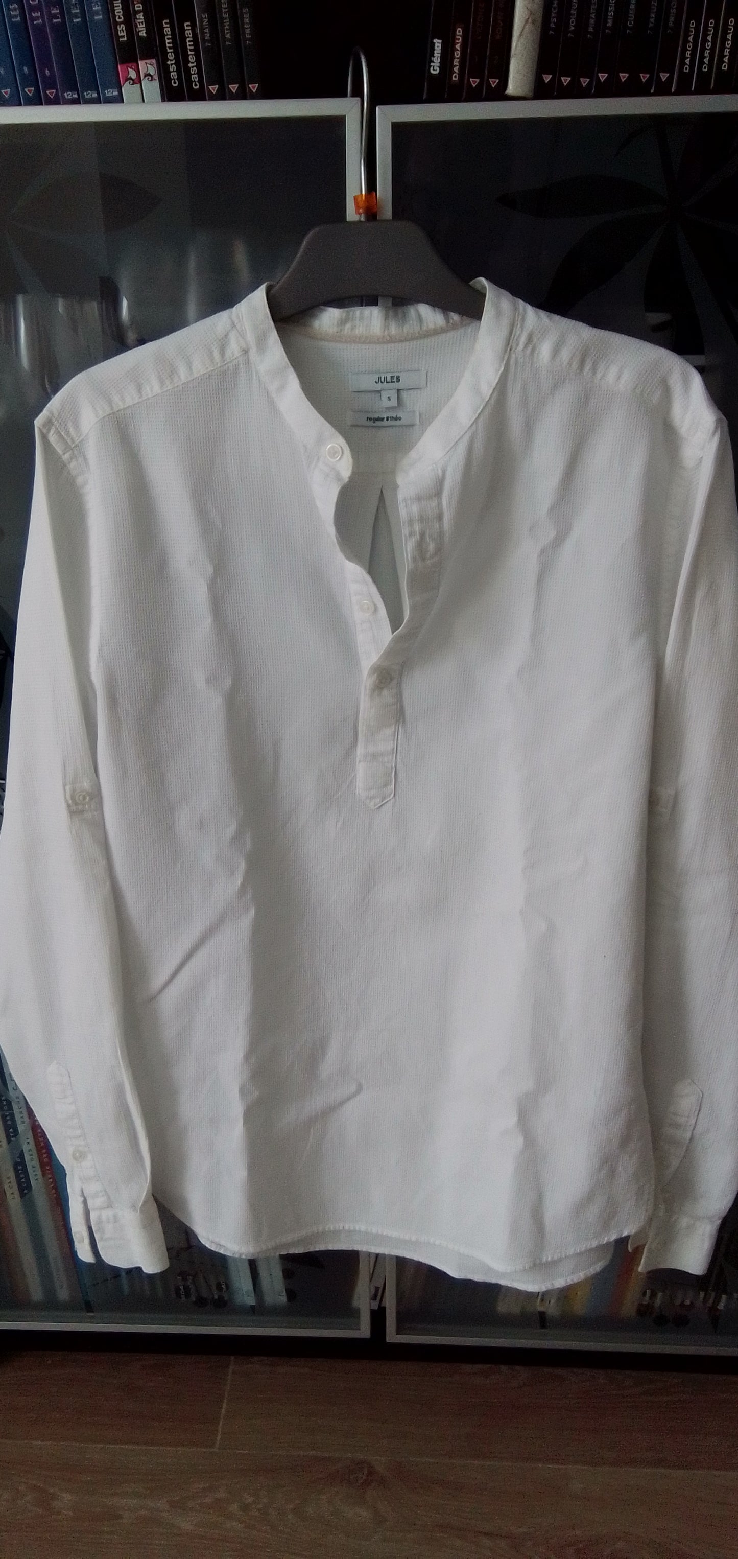 chemise sans col  manches longues blanche s