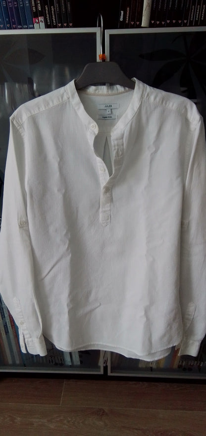 chemise sans col  manches longues blanche s