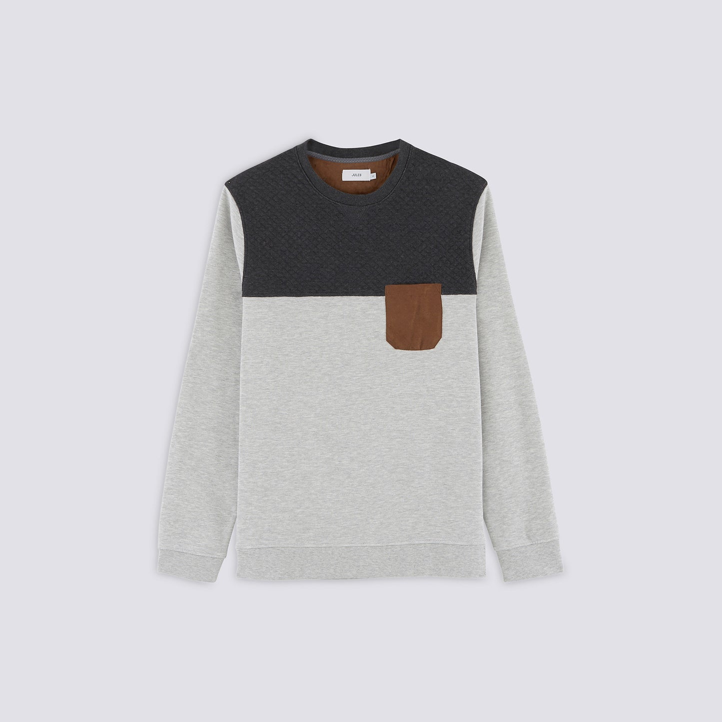 Sweatshirt col rond poche en suédine